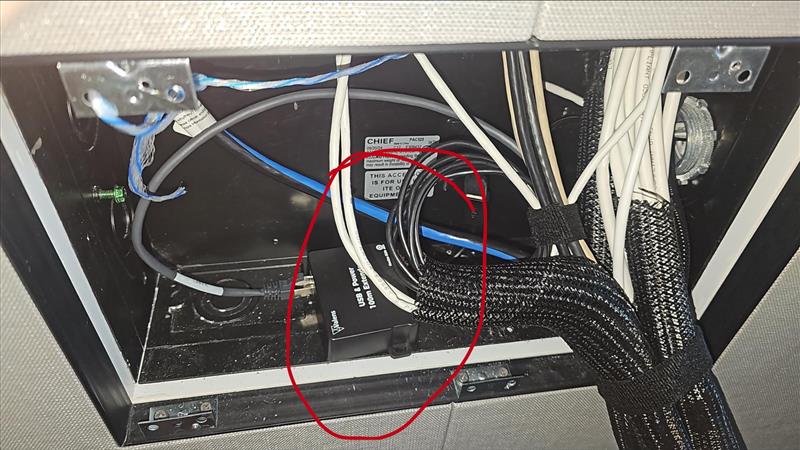 Cable infrastructure inside ceiling access panel - low-voltage cabling